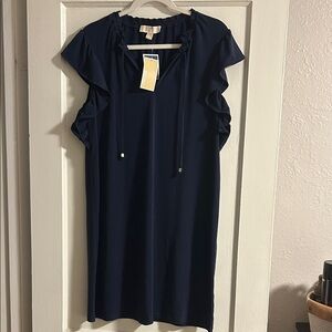 Michael Kors Navy Ruffle Sleeve Shift Dress